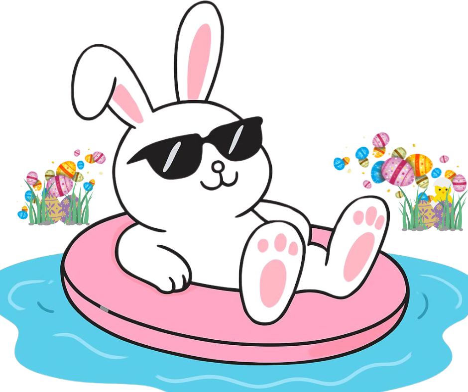 Hase im Pool, Ostereier illustriert