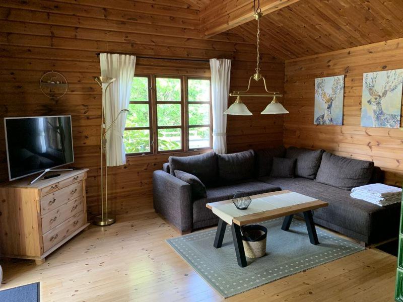 Blick ins Wohnzimmer mit Sofa